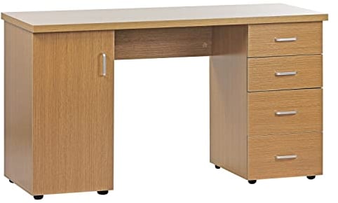 Brigros WeHome - Scrivania Cameretta Con 4 Cassetti e 1 Anta Laterale a Due Ripiani, Scrivania Pc, Scrivania Ufficio, Arrademento Casa, Studio, Porta Pc, Legno Melaminico (Rovere, (LxAxP) 135x76x50)