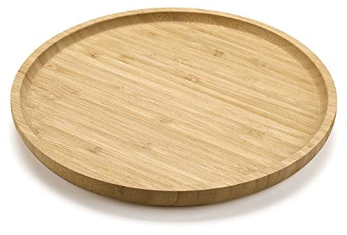 Round Bamboo Tray, Wood Serving Tray, Wooden Platter, Wood Charcuterie Board, Decorative Tray for Coffee Table, Kitchen (30 x 30 x 2 cm)