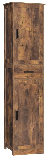 usikey 67'' Tall Storage Cabinet with Adjustable Shelves & 2 Doors, Bathroom Cabinet with 1 Drawer, Narrow Tall Cabinets for Living Room, Home Office, Rustic Brown UNSNG040F