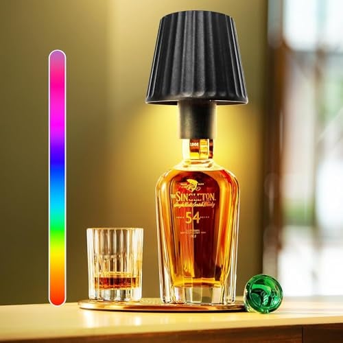 LANMOU LED Flaschenlampe Aufsatz mit 5200 mAh Akku - Touch-Dimmbar, Warmweiß + RGB, USB-Aufladbar Flaschenlicht - Aluminium - Lampe Flasche für Restaurant, Bar, Outdoor, Schwarz