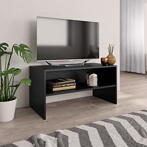 FIRBNUS Mobile TV Nero in Truciolato Mobile Porta Tv Mobile Soggiorno Mobile Tv Soggiorno Moderno Mobili Sotto Tv Supporto Tv Da Pavimento Mobiletto Soggiorno 80x40x40 cm