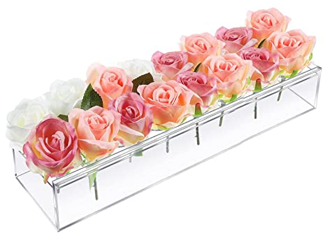Rechteckige Blumenvase aus Acryl, lang, transparent, Blumenvasen-Arrangement, lange rechteckige Vasen, transparente Vasen, rechteckige Blumendekoration, niedrig liegende einzigartige Blumenvasen