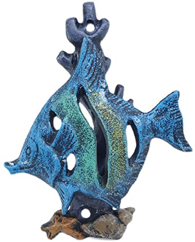 AZICYN Türklopfer, Blauer Fisch, Türklopfer, moderner antiker Türgriff aus massivem Metall für Haustür, Tore, Zäune, Möbel, Schloss, mit Befestigungsmaterial