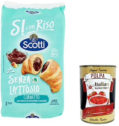 Italian Gourmet Si con Riso Cornetti Croissants Schoko Nuss 3 x 240g | Senza lattosio e proteine del latte; einzeln verpackt, morbidi ripieni a, Gesamtnettogewicht 720 g + Kostenlos Polpa 400g
