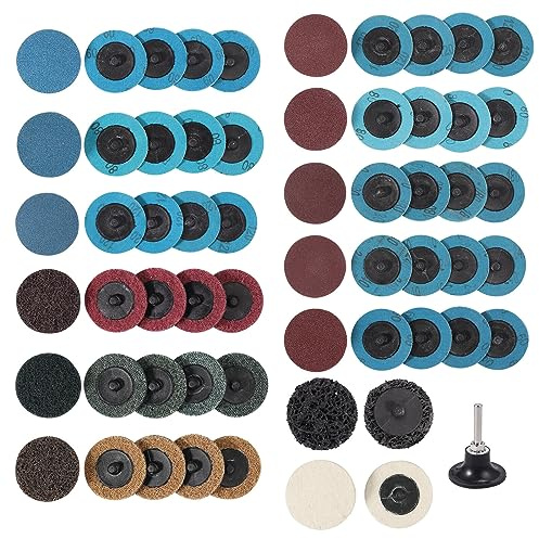 Bohaner 60 Stück Schleifscheiben Pads 50mm Schleifpapier Set Schleifpads Körnung P60 P80 P120 P180 P240 mit Halter für Poliert Auto Metall Holz Stabschleifer Druckluft Schleifmaschine