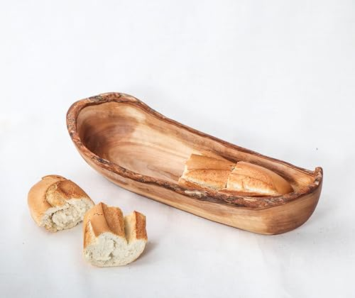 Baguette Schale aus Olivenholz, Brot Schale, Servierschale Holz, Dekoschale, Holzschale, aus hochwertigem Olivenholz, handgefertigte Baghetteschale aus hochwertigem Olivenholz