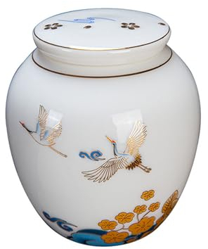 JTBDWOSK Teedose Chinesischen Stil Keramik Tee Caddy Versiegelt Glas Haushalt Lagerung Tank Snack Süßigkeiten Lagerung Tank Tee Lagerung Tank,Weiß