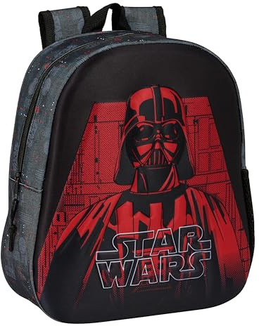 Star Wars Schulrucksack mit 3D-Design, anpassbar an den Wagen, ideal für Kinder verschiedener Altersgruppen, bequem und vielseitig, Qualität und Widerstandsfähigkeit, 27 x 10 x 33 cm, Schwarz, Schwarz
