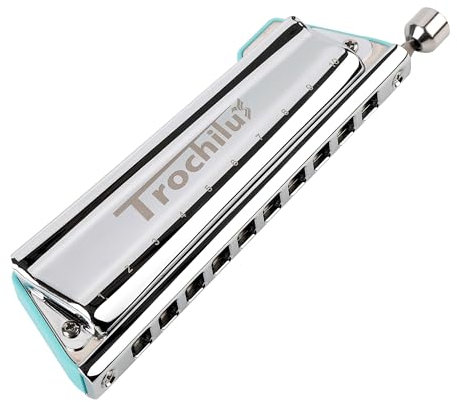 JDR Trochilus 10 Löcher Chromatische Mundharmonika Tonart C Armonica Valveless Harp Mundharmonika mit Etui für Erwachsene Profis Anfänger Kinder Game Changer (Blues/Ritcher Tuning Tonart C)