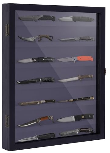 Taschenmesser-Vitrine – Messer-Vitrine für die Wand, Acryl, abschließbare Vitrine, Militär-Klapptaschenmesser-Halter mit UV-Schutz, 44,5 x 36,1 x 4,8 cm