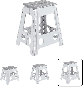 ARREGUI TB-045-GB Kleiner Klapphocker | Falthocker für Kinder und Erwachsene | Tragbarer und Faltbarer Klapphocker | 150 Kg Belastbarkeit | Hocker für Küche, Bad, Camping, Garten | 45 cm hoch | Weiß