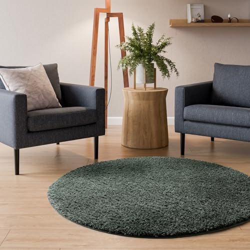 Interiyou Hochflor Teppich Sofia - 80x80 cm Rund Hellgrün - flauschig und einfarbig - waschbar und rutschfest - weicher Langflor