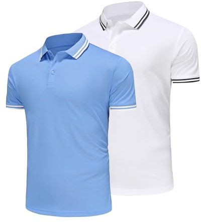 Djtnzdm Mens Polo Shirt Adult Regular Basic Cotton Comfortable Breathable Tennis Golf Polo for Men Short Sleeve Multipack M White Blue