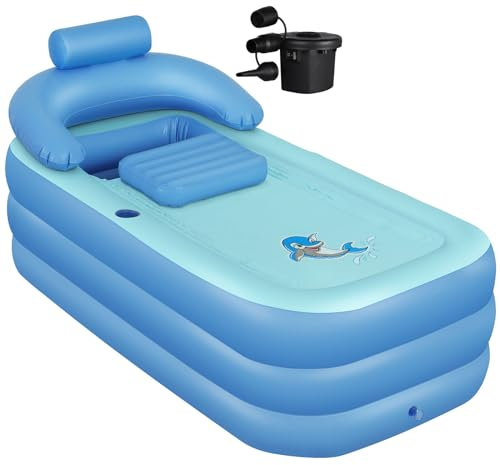 NArra Bañera inflable para adultos, Bañeras de plástico plegables para la ducha, Bañera independiente portátil, bañera interior y exterior, fácil de inflar con bomba de aire eléctrica