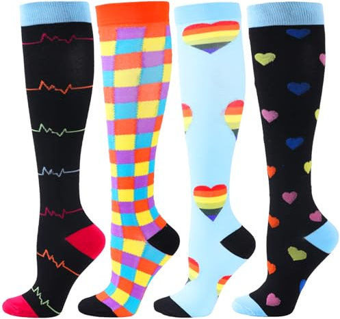 BISOUSOX Calzini da Donna Calze Compressione Graduata Donna Uomo 4Paia Corsa Sport Volare Calze Antitrombo 15-20 mmHg Regali per le Donne Incinte