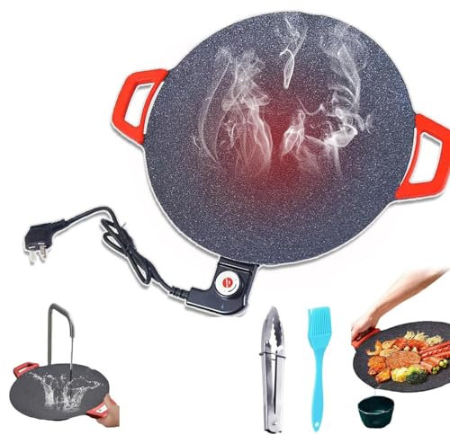 MEDSEF Antihaftbeschichtete elektrische Grillpfanne für den Innenbereich, multifunktionaler koreanischer elektrischer Grill für den Innenbereich, tragbare rauchfreie Grillpfanne (15.75 inch)