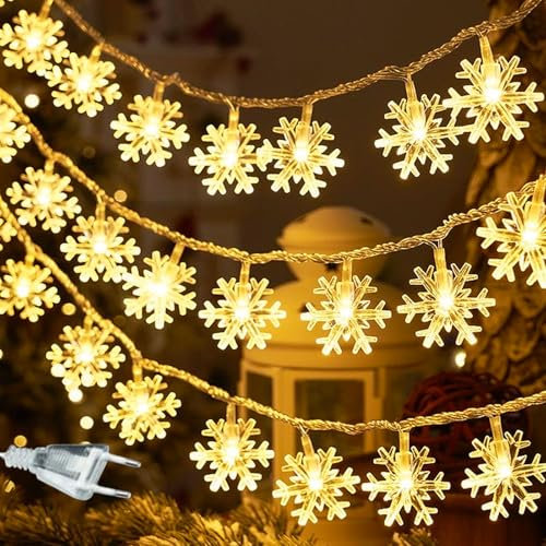 KEELYY Schneeflocke Lichterketten, 10m 100 LED Weihnachten Lichterketten, Schneeflocke Lichterkette Dekoration mit 8 Beleuchtungsmodi, für Weihnachten, Neujahr, Hochzeit, Valentinstag, Geburts