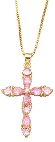 Halskette Ketten Schmuck Herren Frauen Anhänger Necklace Kreuzketten Für Damen Rosa