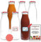 MundoTarros 6 Botellas de Cristal de 500 ml con Tapa de Rosca Hermética a Cuadros + Ebook de 102 Recetas - Botellas para Leche, Zumo, Batidos, Bebidas - Incluye Etiquetas