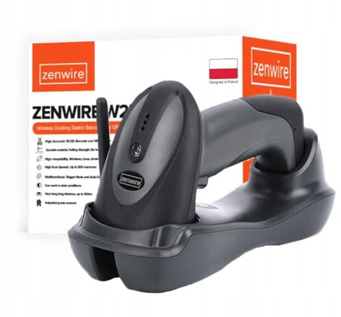 Zenwire Barcode-Scanner - Handheld Barcode Scanner Kabellos 1D - auf USB Handscanner mit Ladestation für Arbeiten im Dunkeln W903 EAN-Scanner - Schnell und Genau - Ideal für Lagerhäuser und Geschäfte