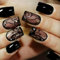 Clataly 24Pcs Black Vine False Nails Dark Butterfly Design Fake Nails Rhinestone Press On Nails for Women (B)