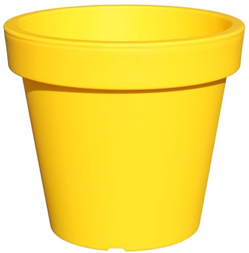 Planters Pride Aura 47.5cm ⌀ Large Plant Pot, Vibrant Yellow | Weather-Resistant Recycled Plastic Planter | Flower Pot with Drillable Drainage Holes & Plug | Outdoor Patio Pot, Indoor House Plant Pot