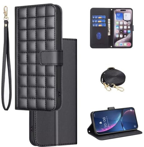 ESONG Cover Portafoglio Per Xiaomi Redmi NOTE 13 Pro+ 5G Con tracolla,Custodia A Libro In Pu Pelle Flip Cover Per Donna,Caso Antiurto Magnetica Case Con Slot Per Schede,Supporto Nero