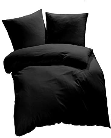 etérea Seersucker Bettwäsche 135x200 cm - bügelfreies Bettwäsche Set mit Kissen - Microfaser Satin nach Oekotex 100 - Reißverschluß - Kariert - 135x200cm + 80x80 cm Kissenbezug - Schwarz