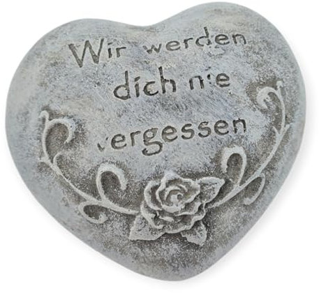 WB wohn trends Grab-Schmuck Herz zum Legen, Wir Werden Dich nie vergessen, Rose, Stein grau 7,5x7,5x3cm