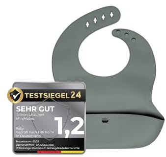 MiniMates Silikon Lätzchen mit Auffangschale und Verschluss | BPA - frei und wasserdicht | aus weichem Silikon mit verstellbarem Verschluss (Olivgrün)
