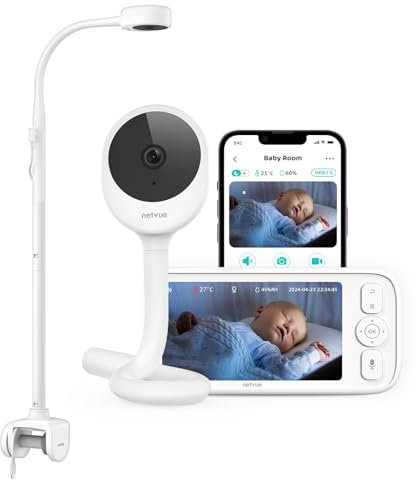 NETVUE Upgraded Baby Monitor Camera, 5000mAh Baby Camera Monitor Audio, Baby Monitors with Cry Detection, 5 Display, 2-Way Talk, 4 in 1 Bracket, Smart Phone App, Ideal for All Scenarios