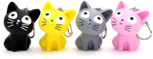 JZK Lot de 4 porte-clés en forme de chat avec lumière LED et son, mini jouet 3D avec porte-clés, gadget de fête d'anniversaire à thème, cadeau de remerciement, gadget pour amoureux des chats