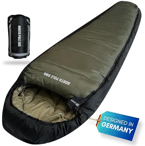Explorer® Northpole 205 Schlafsack -21°C -4°C [300GSM] 3-4 Jahreszeiten Winter Mumienschlafsack Erwachsene [1650g] 205x80x50cm mit wasserdichter Unterseite YKK Zip L für Outdoor, Camping und Reisen