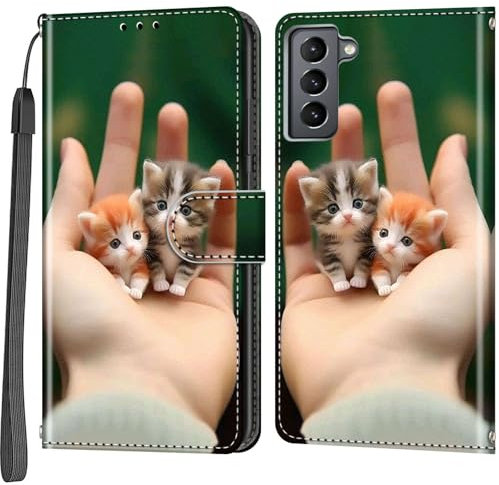 Mobile Phone Case for Samsung Galaxy S22 Case, Magnetic Shockproof Flip Leather Protective Flip Case, Cat