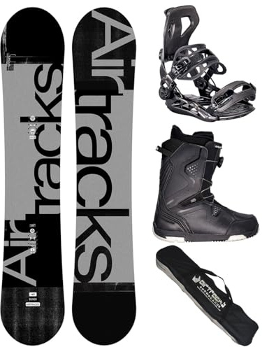 Airtracks Snowboard-Set Herren Snowboard Wide Silver Freestyle Freeride 159 - Snowboard Bindung Master - Softboots Strong ATOP 45 - SB Bag