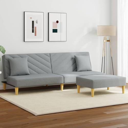 Fasba Schlafsofa 2-Sitzer mit Fußhocker Dunkelgrau Stoff, Sofa mit verstellbaren Rückenlehnen, Couch für Wohnzimmer, Schlafcouch, Bettsofa, Sofabett