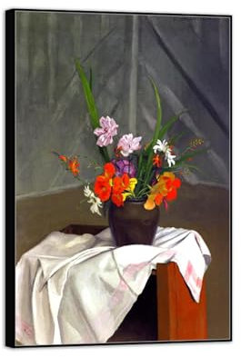 MUHJDYC Felix Vallotton Berühmte Bild Druck auf Leinwand-Schwarzer Rahmen Bilder Wanddekoration-Leinwandbilder für Wohnzimmer(Gänseblümchen und wilde Rosen) 50x75cm