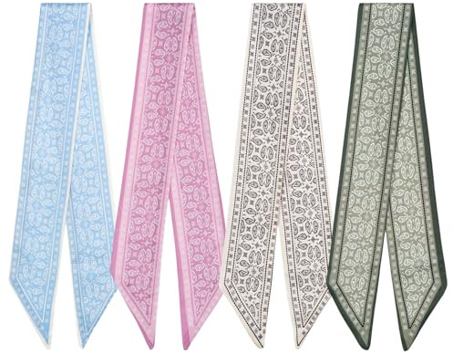 QIUTIMIY 4er-Pack Schals schmale Twill-Haartücher Halstuch Band Geldbörse Modeaccessoires Damenhandtaschen Charms