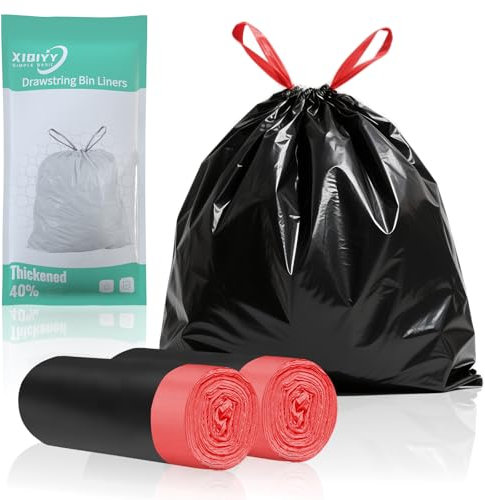 20L Bin Liners Drawstring Small Bin Bags 30 Black Waste Pedal Rubbish Bags Thick, Strong for Bathroom, Office, Bedroom