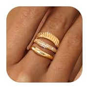 3 Stück Ringe Gold Damen 14K Vergoldet Ring Wasserfest Chunky Stapelringe Daumenring Fingerring Bandring Verlobungsring CZ Statement Golden Ringe Set für Frauen Mädchen Größe 52