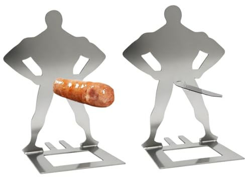 2Pcs Stainless Steel BBQ Sausage Holder, BBQ Gifts for Men, Creative Standing Man Sausage Barbecue Rack, Portable Camping Accessories, Funny Gifts for Dad, Fathers Day, Birthday (B)