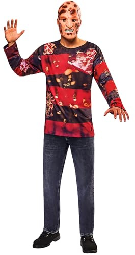 RUBIE'S Warner Nightmare on Elm Street Offizielles Kostüm-Top mit Freddy Kruegger Maske, für Erwachsene, Einheitsgröße M Karneval