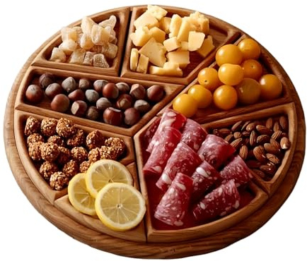 Duqulle Holz Servingschale Mit 8 Abnehmbaren Fächern, Große Food Tablettplatten, Servierplatten Mit Trennwaren, Obstschalen, Wohnkultur, Zum Frühstück, Abendessen, Wohnzimmer, Esstisch, 25x25x3 Cm