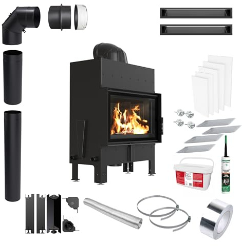 KRATKI Kamineinsatz aus Stahl Floki 8kW Ø160 BImSchV 2 EEK A schwarz | Kamineinsatz aus Stahl, schwarz, 79,7% Wirkungsgrad, raumluftunabhängig, Ecodesign, Glasfront, Aschekasten