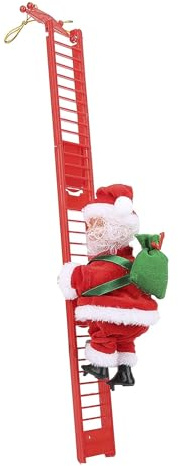 FakeFace Elektrischer Weihnachtsmann auf Leiter mit Musik– Kletternder Santa Claus Dekoration, Hängende Ornamente Weihnachtsschmuck für Weihnachtsbäume, Wohnzimmer und als Geschenk