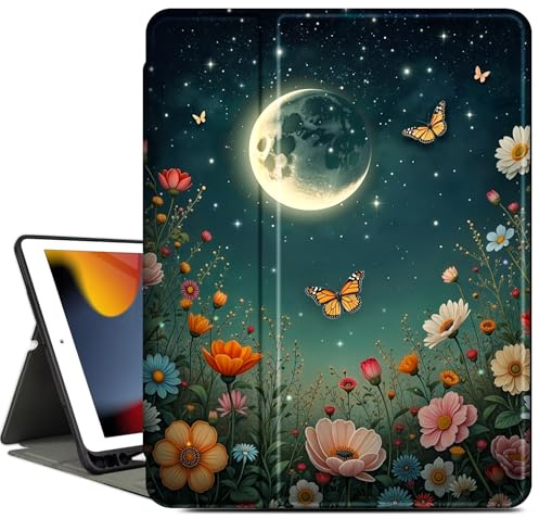 Vimorco Case for iPad Air 3rd Gen,for iPad Pro 10.5,Black Moon Flowers | for iPad 9th/8th/7th Generation 10.2 inch,4 Viewing Angles,Pencil Holder,Auto Sleep/Wake,Full Protective Smart Cover