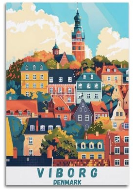 Vibōrg Dänemark Vintage-Reiseposter Kunst Leinwand Dekor Wanddruck Foto Zuhause Moderne Dekorationen 30 x 45 cm