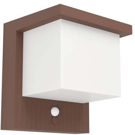 EGLO Solar Wandleuchte außen Frigento,700 Lumen | Outdoor Solarlampe mit Bewegungsmelder, LED Außenlampe, Kunststoff in Rostbraun-Weiß, warmweiß, IP44