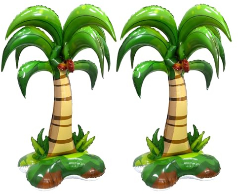 2 Stück 94 x 132 cm Aufblasbare Palme, Folienballon Stehend Palme für Hawaii Deko, Luftballon Tropisch Strand Dekoration, Sommer Deko für Beachparty Strandaktivitäten