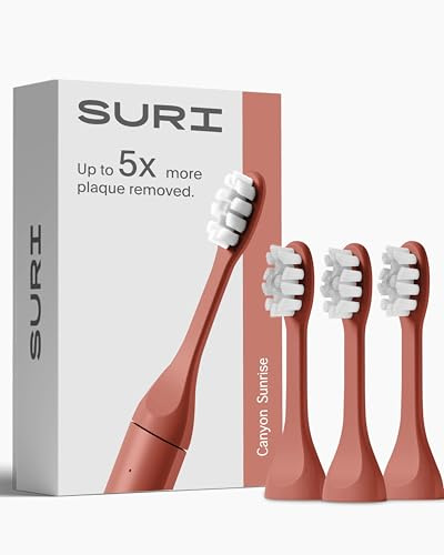 SURI Cabezales de cepillo de dientes eléctricos reciclables a base de plantas, cabezales de repuesto de larga duración, compatibles solo con cepillo de dientes eléctrico SURI Sonic, Canyon Sunrise